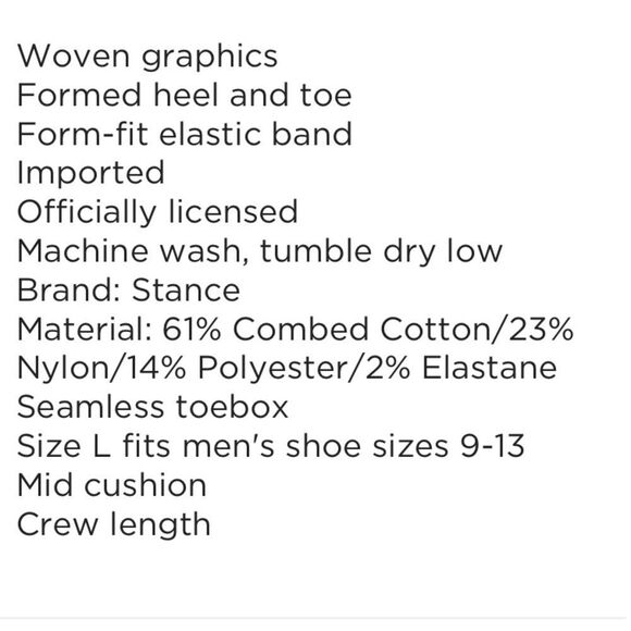 STANCE MEN’S L.A. HARDWOOD CLASSIC STRIPES CREW SOCKS LARGE - Picture 2 of 4